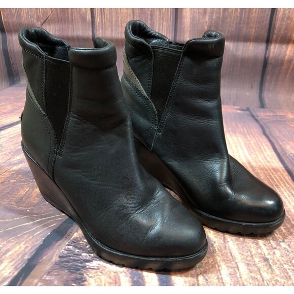 Sorel After Hours Wedge Black Leather Chelsea Boots Womens 6 / 37 (r8j) - Picture 3 of 10